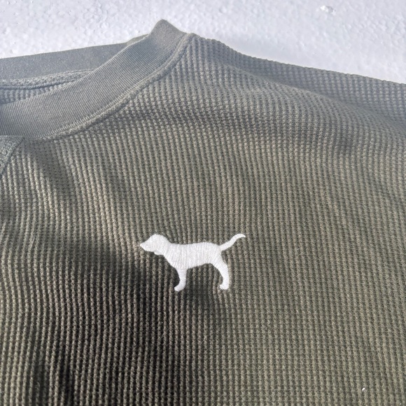 Victoria Secret’s PINK Women's Waffle Long Sleeve Dark Green Cropped Top Large - Picture 4 of 8